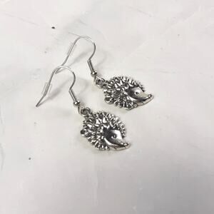 Silver Tone Hedgehog Dangle Earrings